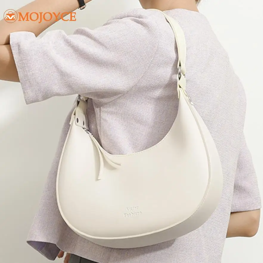 Women's Solid Half Round Crescent Bag PU Leather Designer Trend Armpit Purses New Shoulder Bag Ladies Fashion Small Underarm Bag