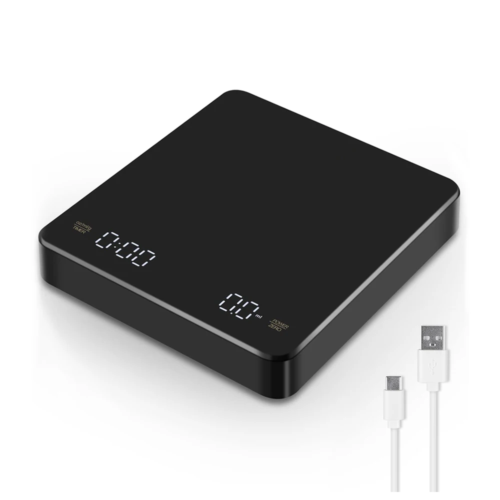 High Precision Digital Coffee Scale with Timer LED Screen 3kg Max 0.1g Increments USB Kitchen Scale for Espresso
