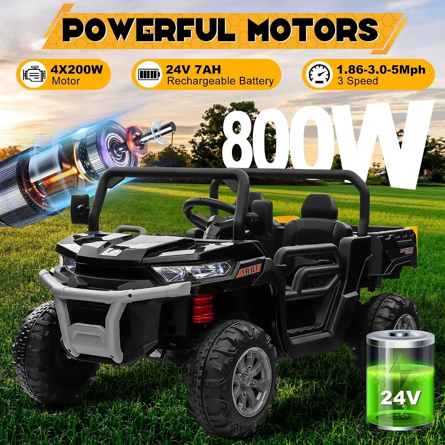 24V 4WD Ride on Car Dump Truck w/4X200W Motor, 2 Seaters, Gift Flower, 2.4G Remote Control, Bluetooth Music, LED Light, 24 Volt