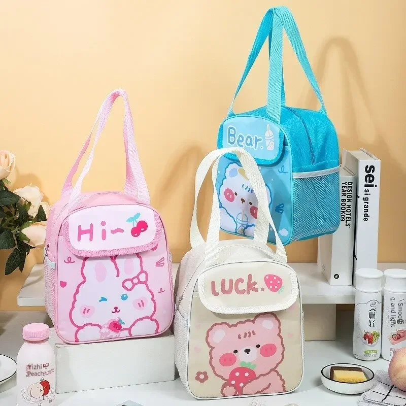 Children Lunch Box Bag Clamshell Handbag Large Capacity Cartoon Students with Meal Pure ColorThermal Bag By Hand