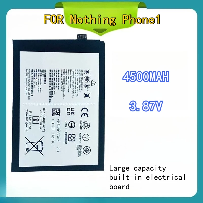 

Аккумулятор 4500 мАч для Nothing Phone (1) с большой емкостью, встроенной платой питания и длительным сроком службы для мобильных телефонов