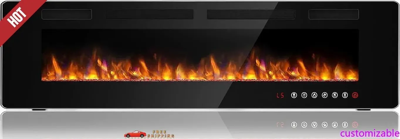 

Customizable 72 inch Ultra-Thin Silence Linear Electric Fireplace, Recessed Wall Mounted Fireplace