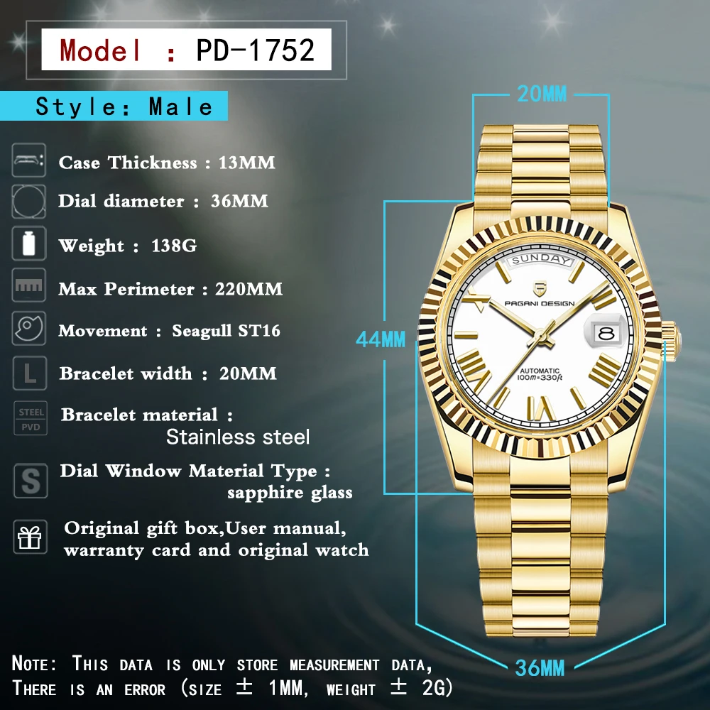 2026 New PAGANI DESIGN DD36 Men's Watches Gold Luxury Automatic Watch Men Mechanical Wristwatch Man Waterproof AR Sapphire Date gallery 5
