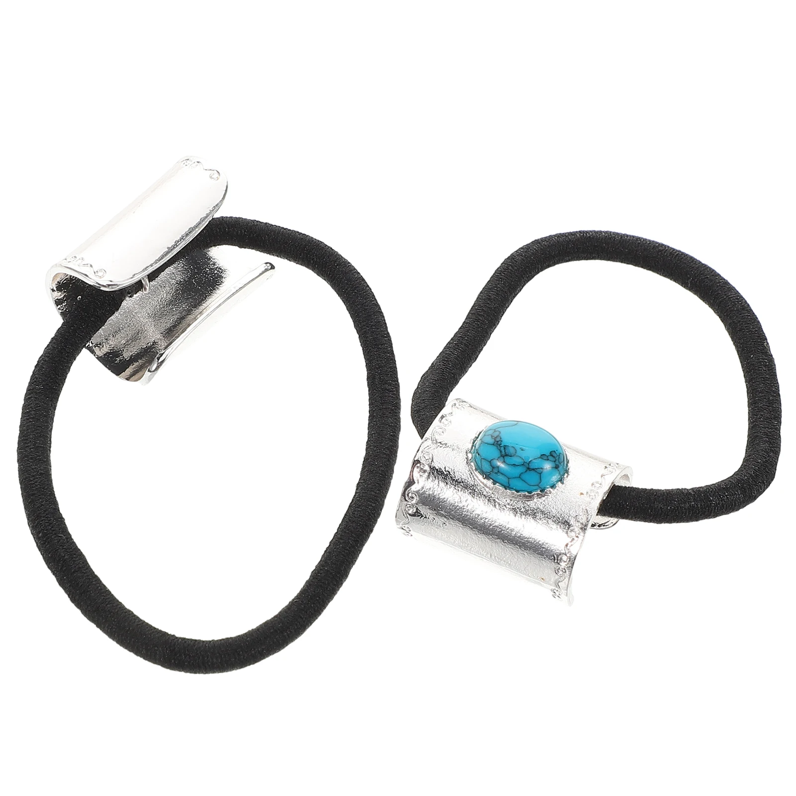 

2pcs Vintage Fake Turquoise Ties Band Elastic Boho Soft Comfortable Ropes Ponytail Holder Durable Cloth Alloy Resin Material For