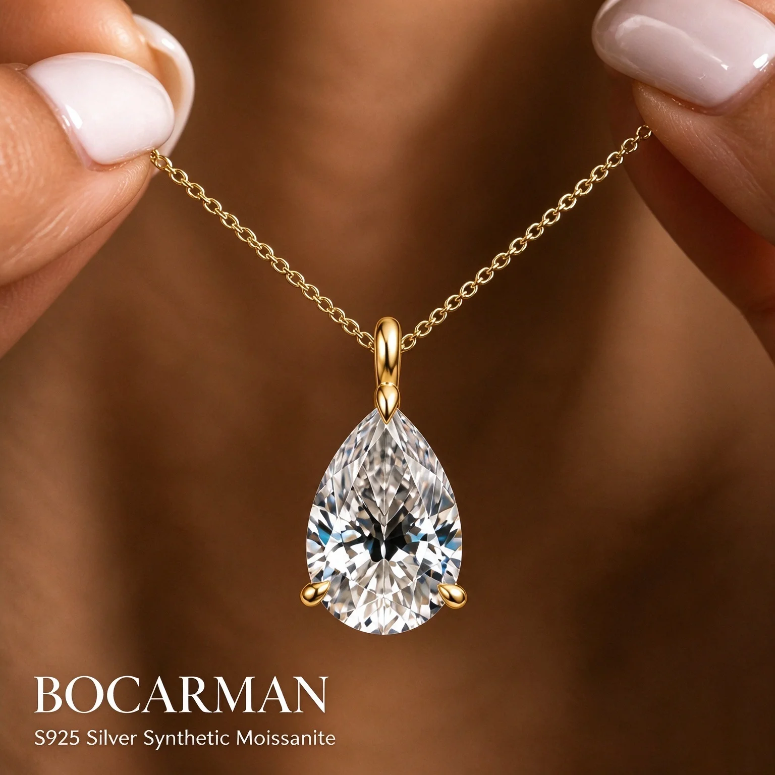 Bocarman S925 Sterling Silver Pear Cut Moissanite Pendant with GRA Certificate D Color VVS1 Teardrop Brilliant Sparkle Feminine