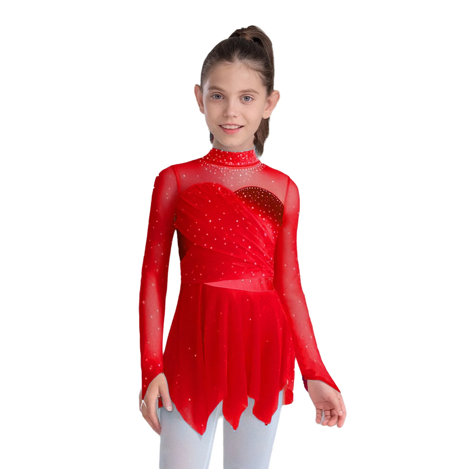 أطفال بنات بقماش شفاف غنائي فستان رقص حديث تول الراين الباليه الجمباز ثياب الشكل التزلج أداء زي #2