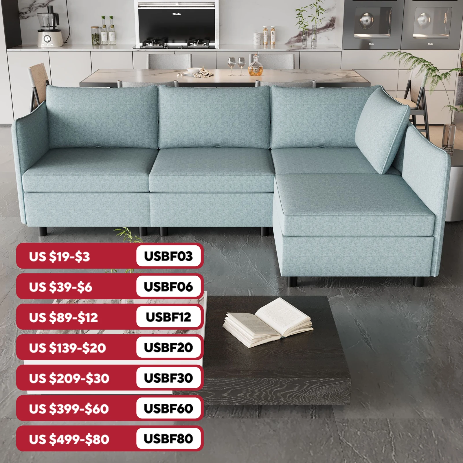 

Versatile Modular Sectional Sofa with Storage - 3-Seat L-Shaped Convertible Sleeper Sofa for Living Room and Office Spaces