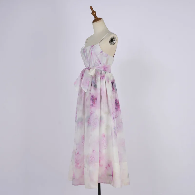 Briti Sle Purple Floral Embroidery ter Ne Puffy Skirt Dr Street Sle High Waist Lamb Velvet Long Sve Winter D...