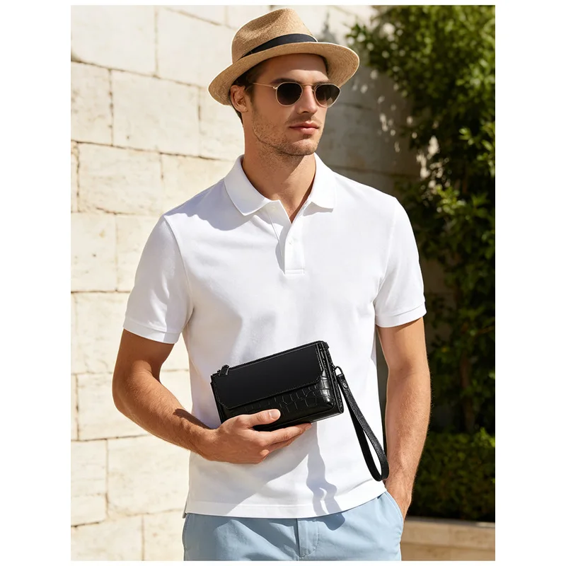 Natural Genuine Leather men's Crocodile pattern clutch bag wallet Men's Multi functional Shoulder Crossbody Bag Messenger Bag