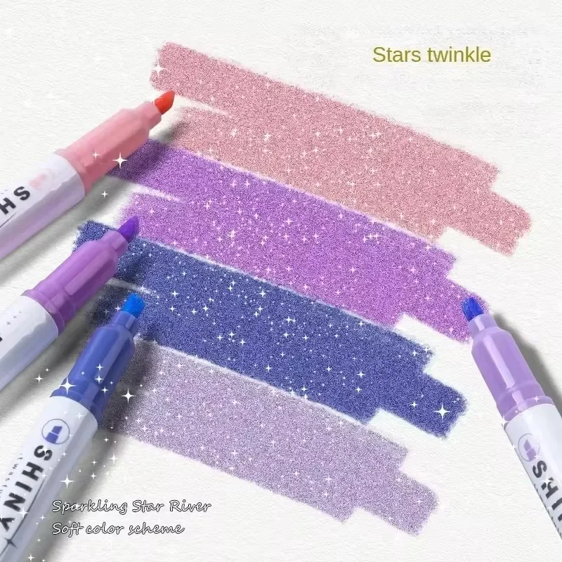 Plastic Glitter Highlighters Durable High Gloss Colorful Shiny Draw Doodle Pens Marking Pen School Office Supplies