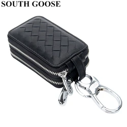 Genuine Leather Key Wallets Men Simple Car Key Pouch Knitting Housekeeper Holder Ladies Sheepskin Leather Double Zipper Key Case
