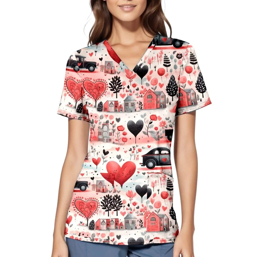 Хирургическая униформа, женская летняя модная летняя модная униформа с v-образным вырезом для медсестры, повседневная женская медицинская форма с накладным карманом и короткими рукавами