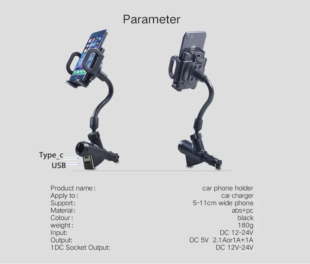 Universal Car Cigarette Lighter Socket Dual USB Car Charger Mount Phone Holder 360 Degrees Rotation for iPhone 15 Pro Max