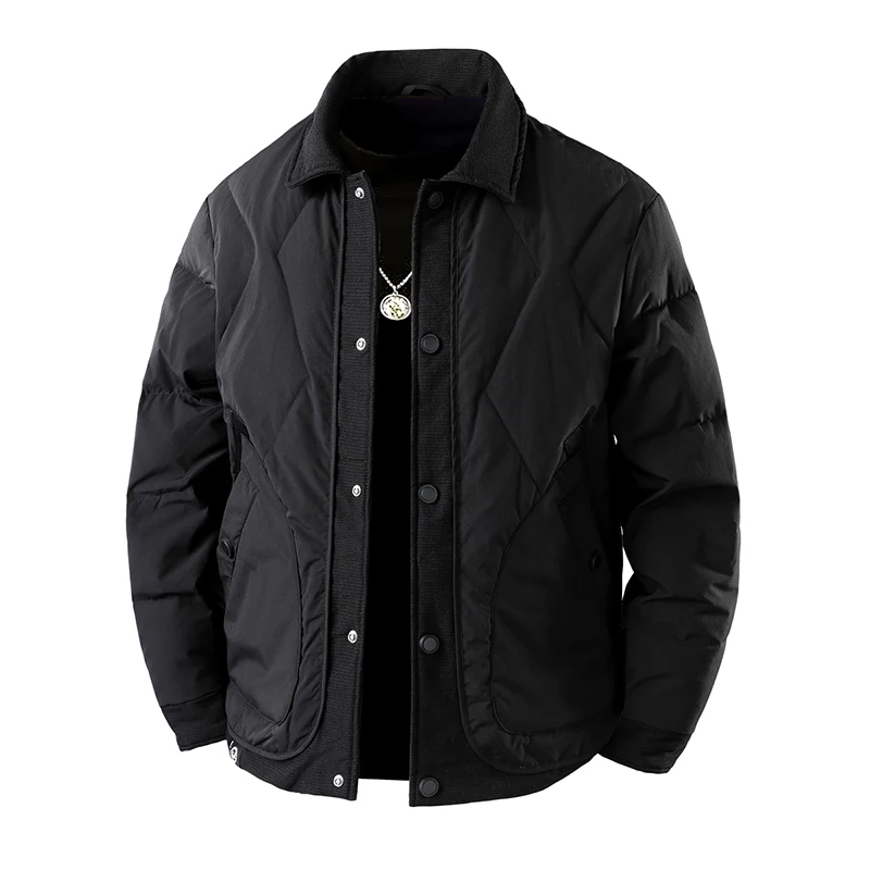 Winter Men White Duck Down Jacket Outdoor Sportwear Windproof Cold Stand Collar Diamond Patterned Padded Jacket Thick Warm Coat