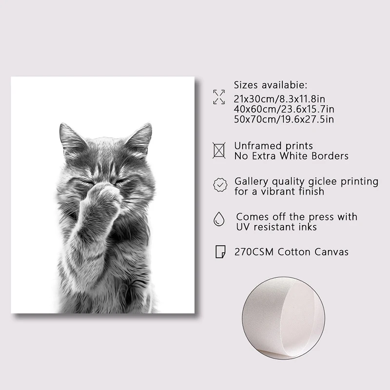 Funny Canvas Poster Cat Giraffe Dog Elephant Toilet Paper Bathtub Funny Bathroom Poster Wall Art Shower Room Home Decoration