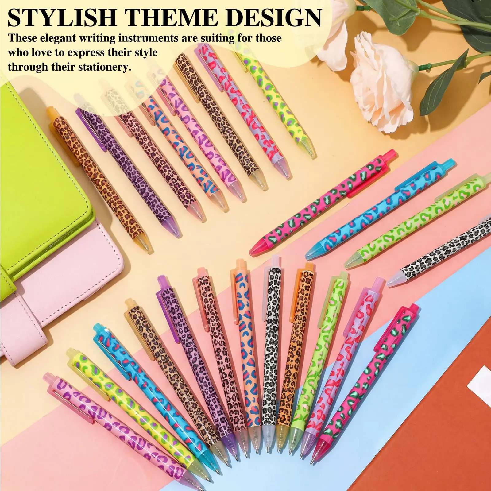 6-26pcs Plastic Leopard Print Retractable Ballpoint Pen,Black Ink Bullet Nib Writing Pen for Student,Office Daily Note