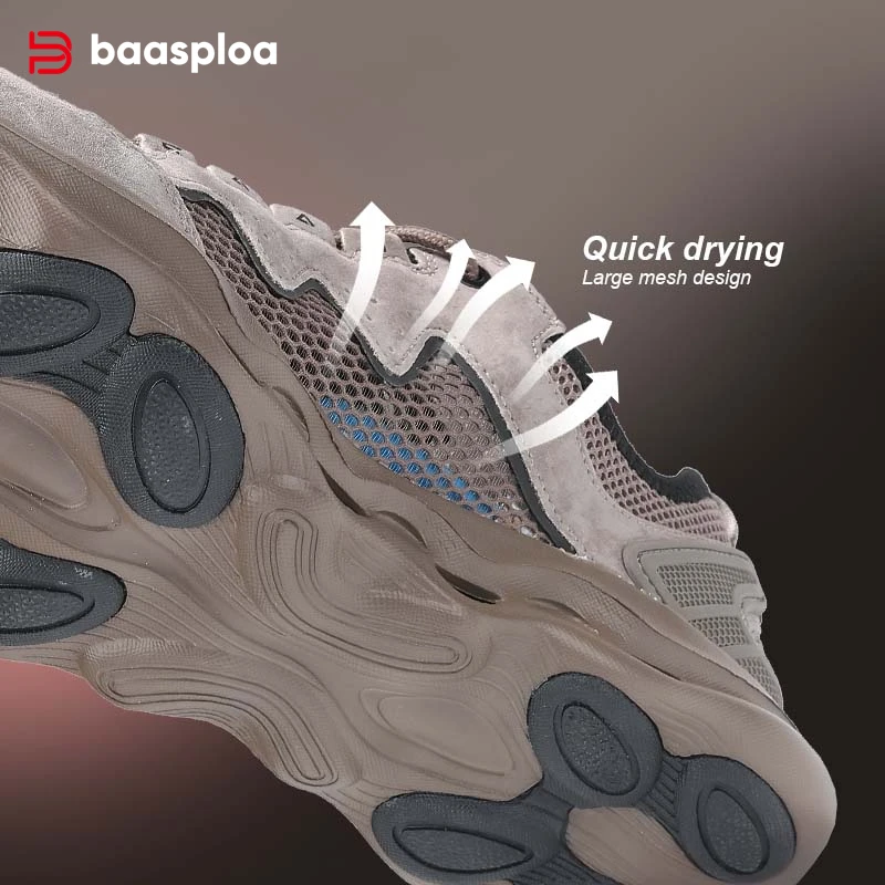 Baasploa Men Casual Sneakers Summer Breathable Mesh Soft Sport Shoes Male Comfort Lightweight Walking Shoes Lace-Up Non-Slip
