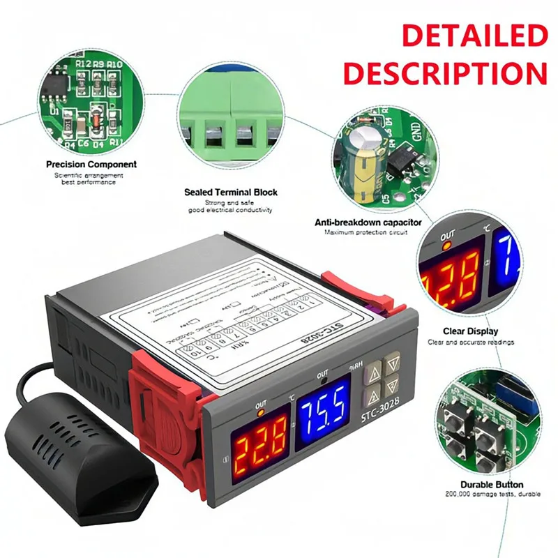 STC-3028  DC12V Digital Thermostat Hygrostat Temperature Humidity Controller AC 110V-220V Regulator Heating Cooling Control