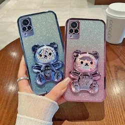 For VIVO V21 4G Case Soft Silicone Bling Shockproof Electroplated TPU Cell Phone Casing For VIVO V21 5G Back Cover Bear Stand