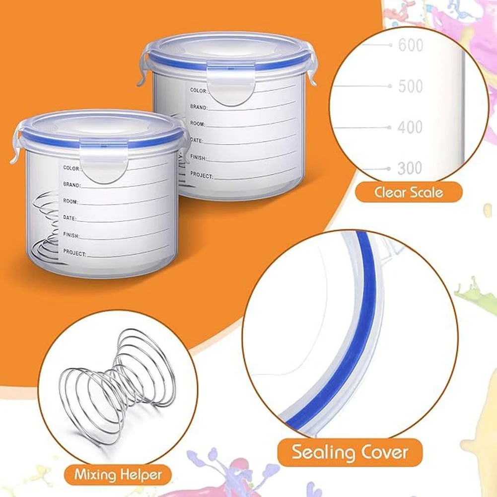 8 Pack 600ml Plastic Mixing Cups With Lids Sealable Storage Containers Stainless Steel Balls For-Paint Epoxy Resin DIY Tool Set