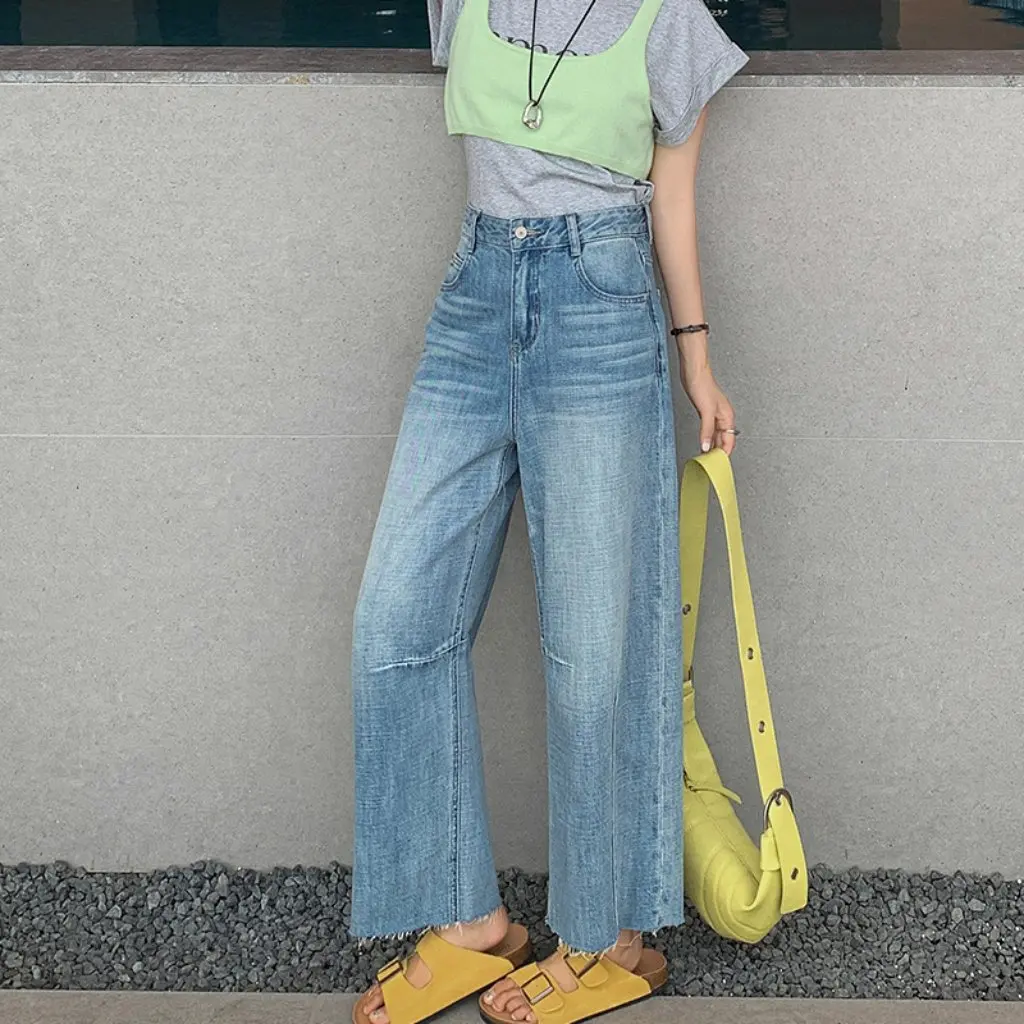 

JNBY женские укороченные джинсы для похудения, летние тонкие свободные брюки из саржи, новинка в европейском стиле