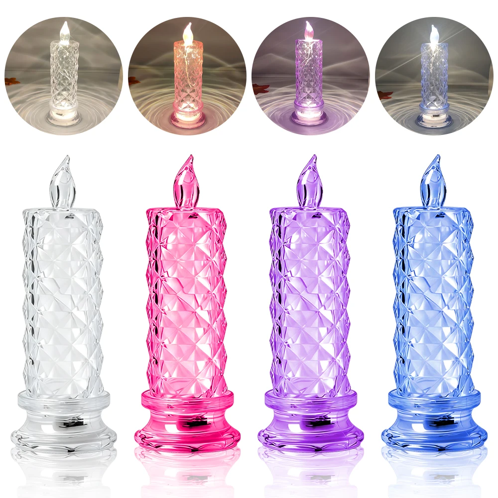 Acrylic LED Candle Light Flameless Electronic Candle Rose Projection Night Lamp Romantic Party Wedding Table Festive Decor