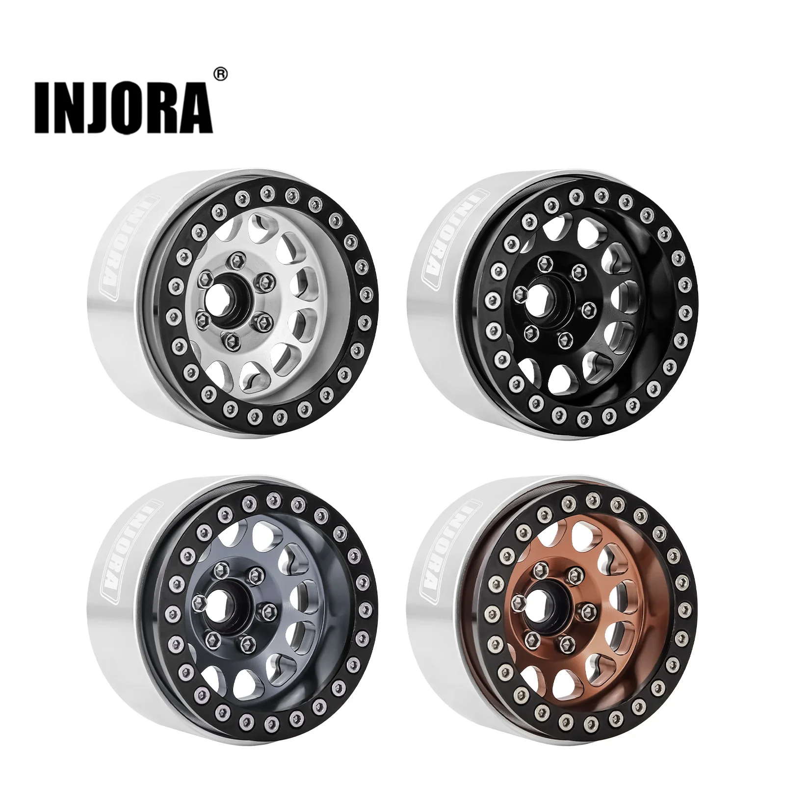 INJORA CNC aluminium 1.9 "Beadlock głębokie naczynie ujemny przesunięcie 10.4mm felga do 1/10 zdalnie sterowany samochód gąsienicowy TRX4 Axial SCX10 (W1949)