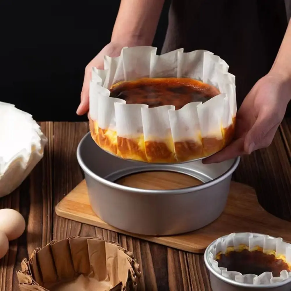 50/100pcs 4/6/8 Inch Basque Cheesecake Oil Paper Tray Non-stick Easy Demoulding Mousse Cake Wrapper with Ruffled Edges Foldless