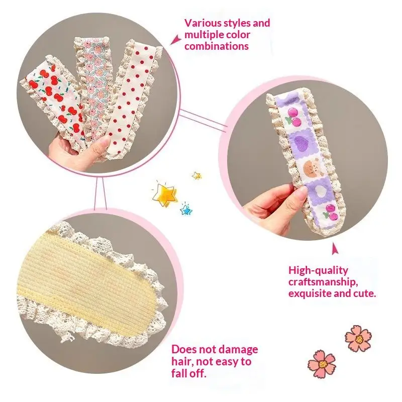 Süßes florales gestricktes Pony-Sticker-Haarband, Sommerliches, niedliches Mädchen-Haarband mit magischem Aufdruck, bedruckter Haarsticker, Kopfschmuck – Detail 6