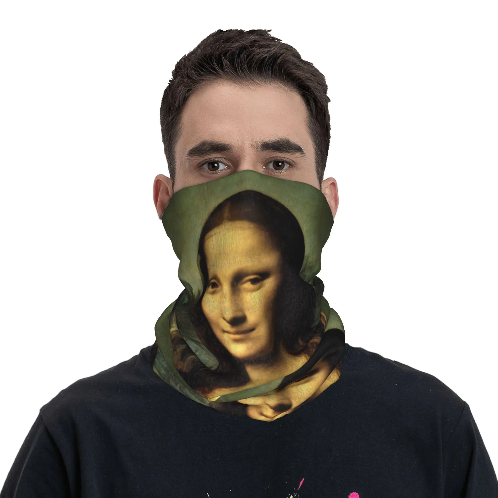 مخصص الكلاسيكية الموناليزا بواسطة ليوناردو دافنشي الرقبة الجراب النساء الرجال الأشعة فوق البنفسجية حماية الشتاء اللوحة الفن باندانا وشاح لركوب الدراجات #4