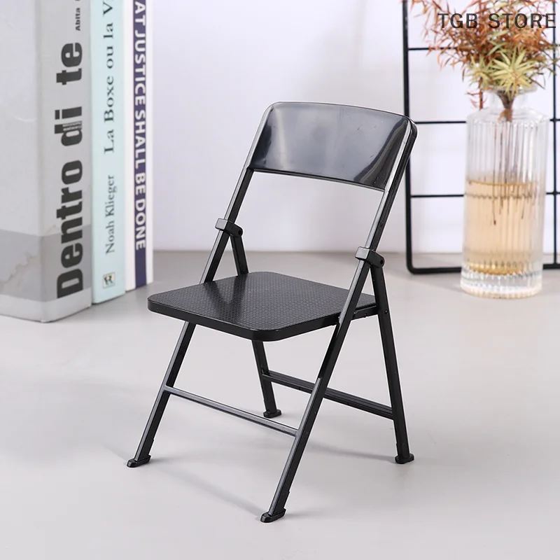 Black Painted Metal Folding Chair 1:6 Scale Dolls House Miniature Accessories