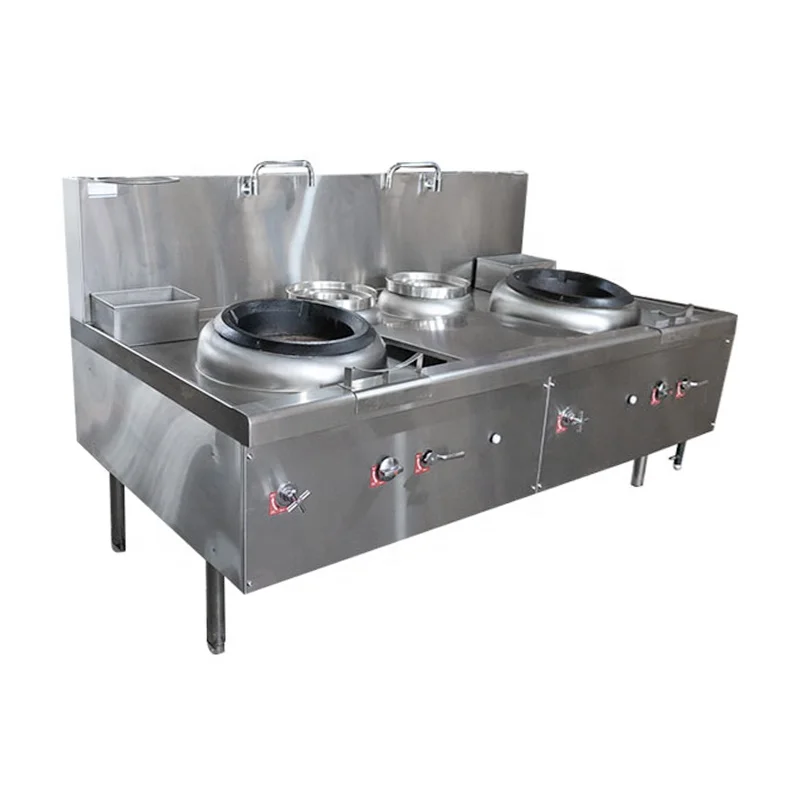 Commercial Industrial Gas Wok Stove Chinese Cooking Range With 2-Burner And 2-Warmer