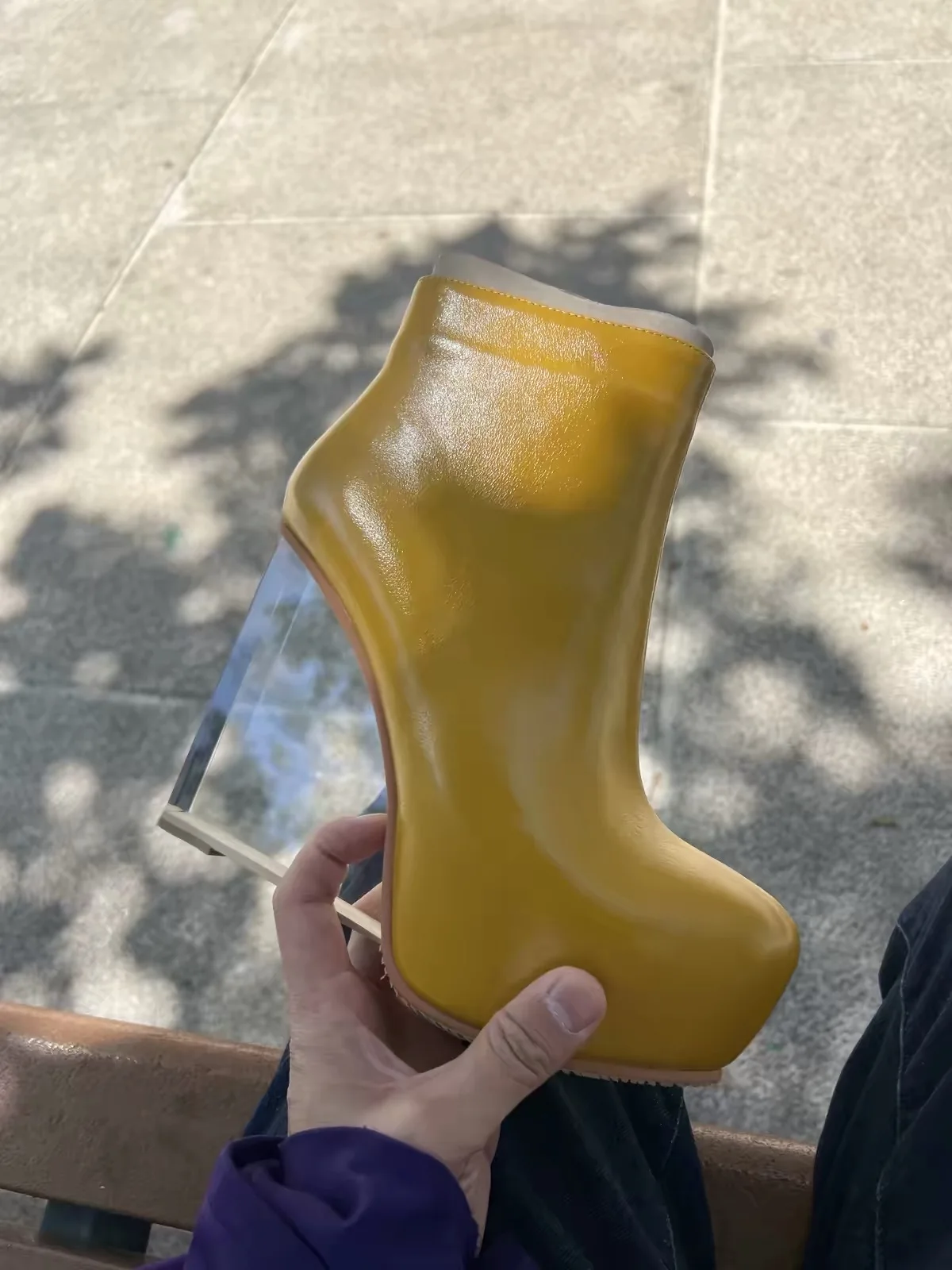 Women's Genuine Leather Transparent clear wedge heels ankle boots yellow/black/white platform zipper soft luxury designer shoes