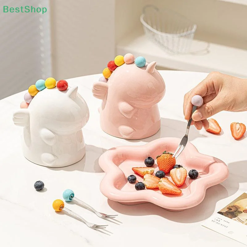 Victoria réutilisablesJuego de tenedores de frutas de acero inoxidable, lindo recipiente de almacenamiento y tenedores de frutas