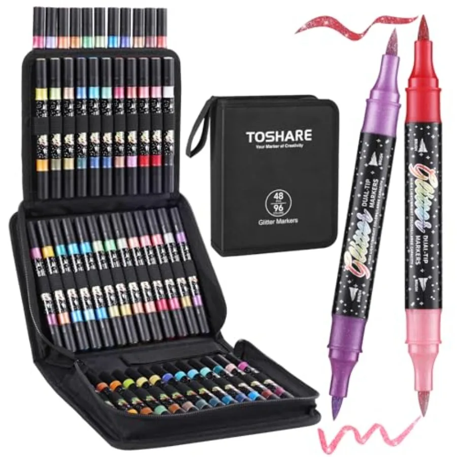

Набор из 96 цветных маркеров с блестками, двусторонние, 48 штук, для взрослых, набор блестящих ручек для раскрашивания, блестящие ручки для дневников и скрапбукинга