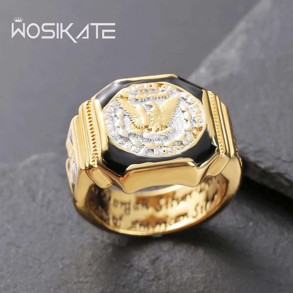 

WOSIKATE Vintage Gold-plated Two-tone Ring For Men Domineering Eagle Men's Finger Ring Fashion Jewellery Size 7-12
