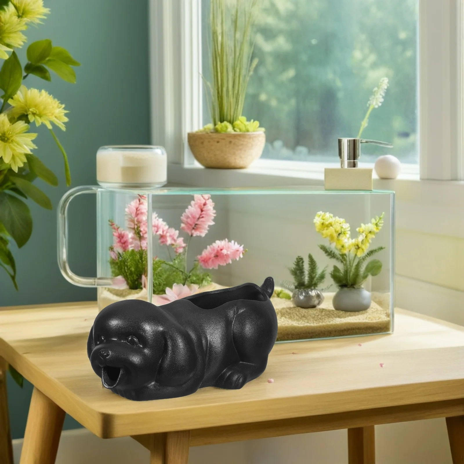 

Ceramic Dog Fountain Spitter Aquarium Decoration Fish Tank Jar Planter Ceramic Waterfall Indoor Outdoor Feature