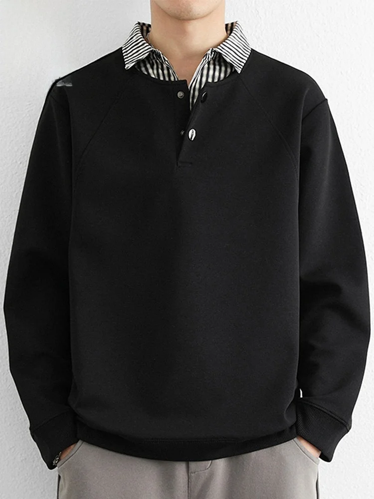 

Fake Two-Piece Sweatirt Men's Spring Loose Casual Long Sve irt Collar T-irt Casual Sle Polyester Cotton Blend