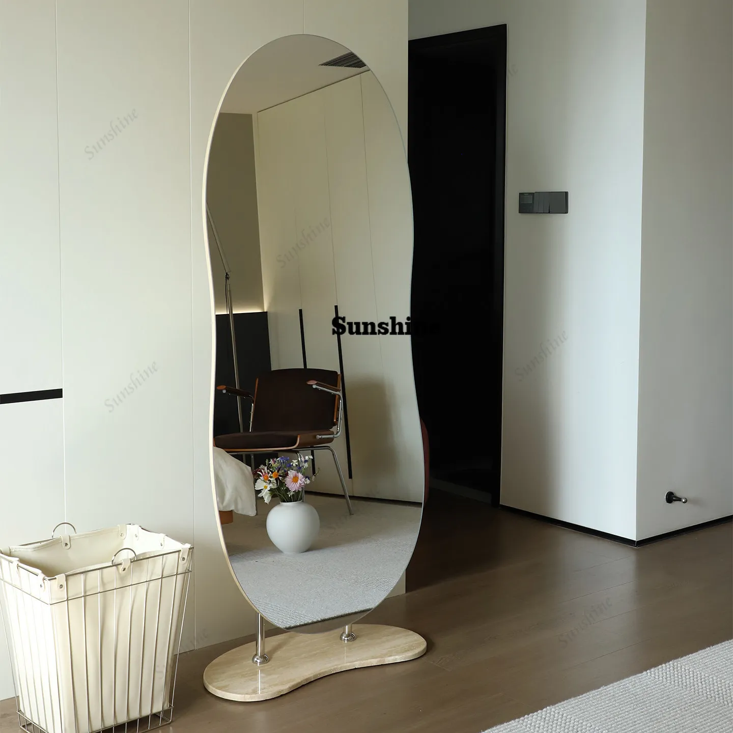 

Travertine base floor mirror clothing store fitting mirror high definition ultra-white glass mirror