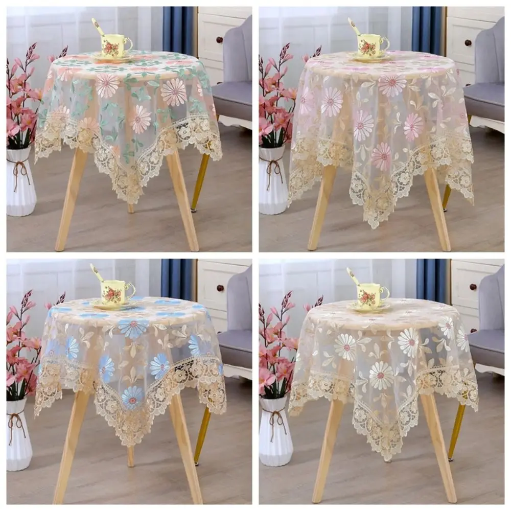 Easy Clean Yarn Cloth Table Cloth Lace Trim Pastoral Style Table Cover Fresh Design Square Shape Dining Cloth Dining Table