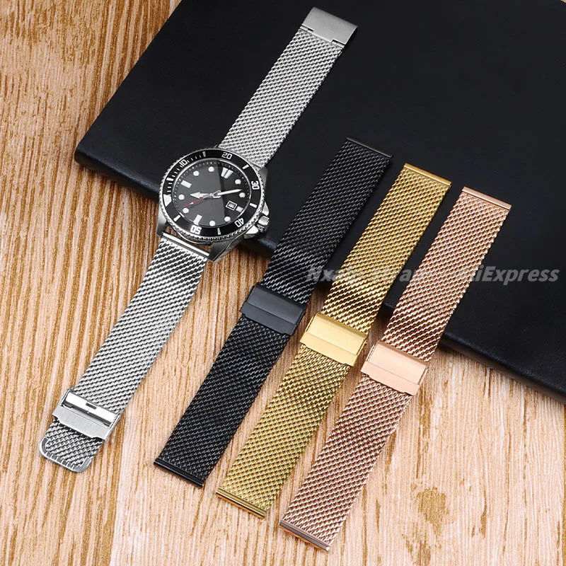 1.0mm Örgü Milanese saat kayışı Omega için DW Kordonlu Saat Hızlı Bırakma Paslanmaz Çelik Kayış Bileklik 18mm 20mm 22mm 24mm