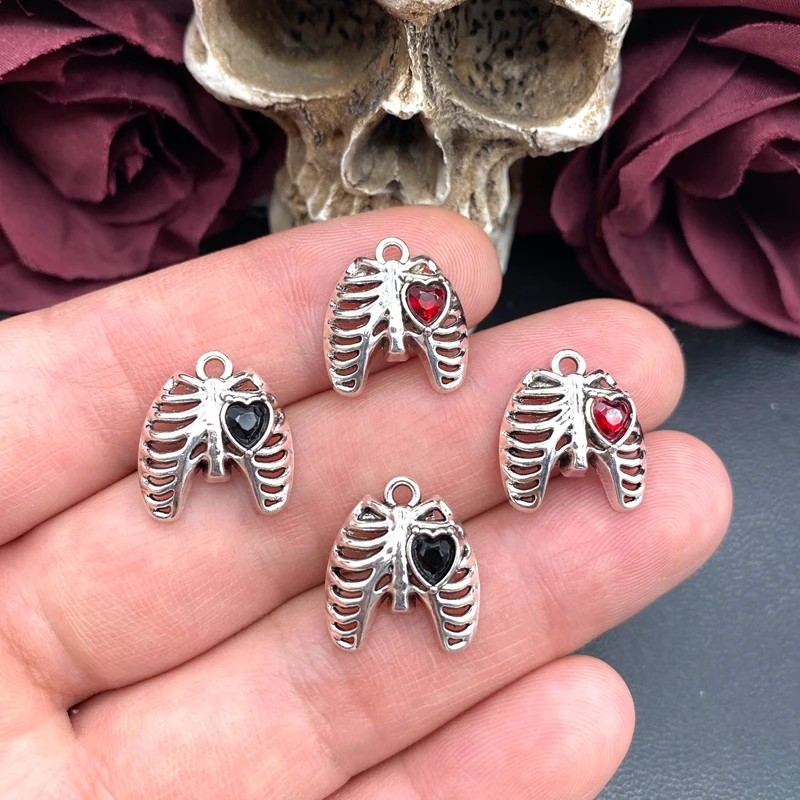 10pcs 18*16mm Gothic Ribcage Heart Charms Vintage Punk Skeleton Chest Rib Cage Pendant For DIY Jewelry Making Accessories