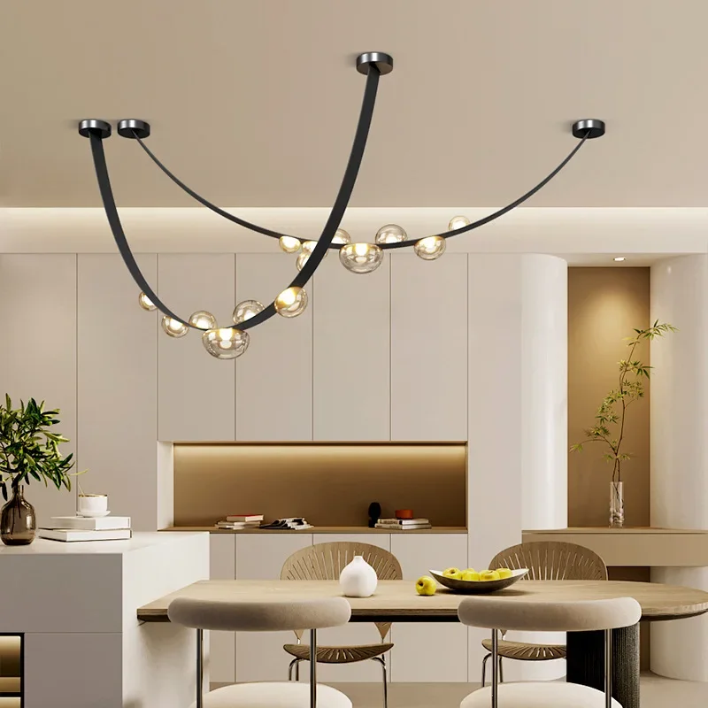 Modern Home Decoration Hanging Chandelier Lustre Minimalist Leather Glass Led Lights Living Room Dining Villa Salon Pendant Lamp