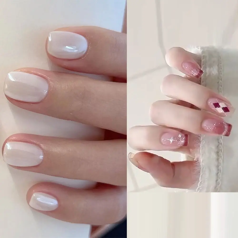 

New Long Square False Nails White Star French Press on Nails Detachable Full Cover Fake Nials Women Girls