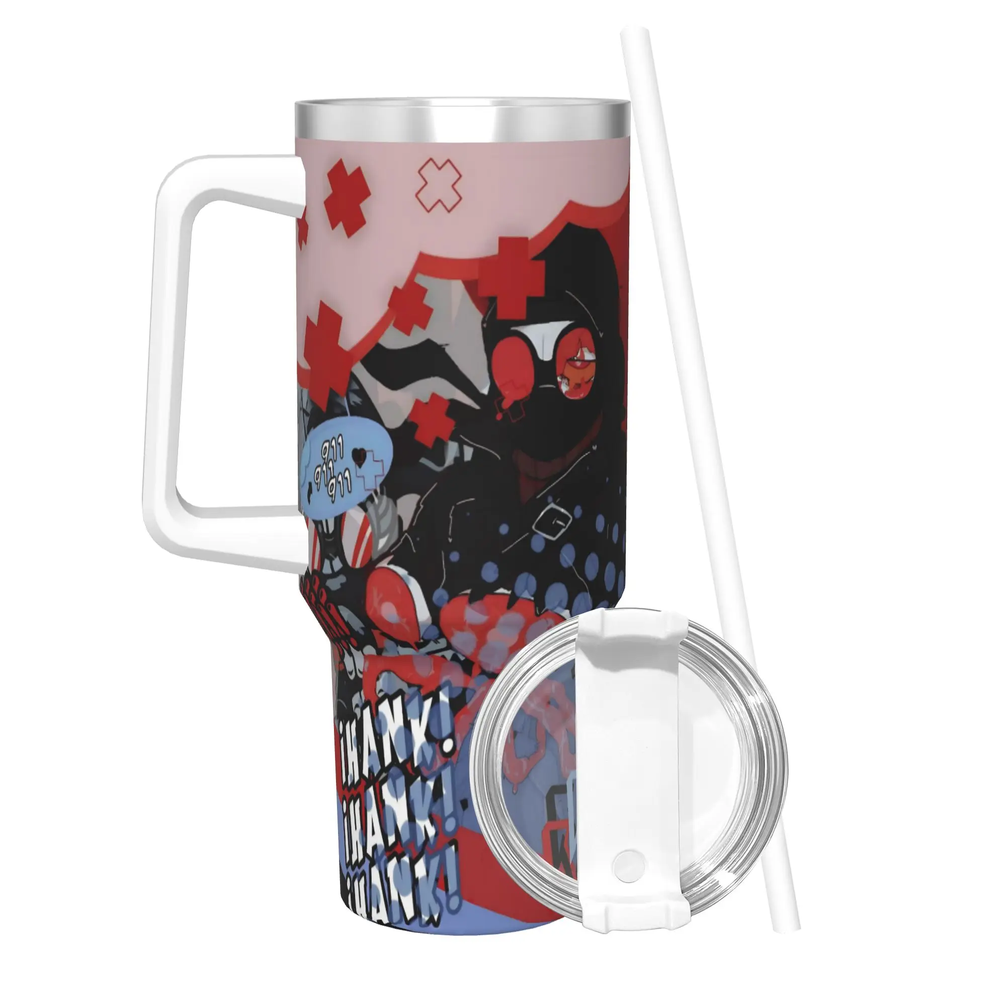 MADNESS COMBAT Hank Tumbler With Straw  Stainless Steel Travel Mugs Double Wall Vacuum Insulated for Cold Or Hot 40oz