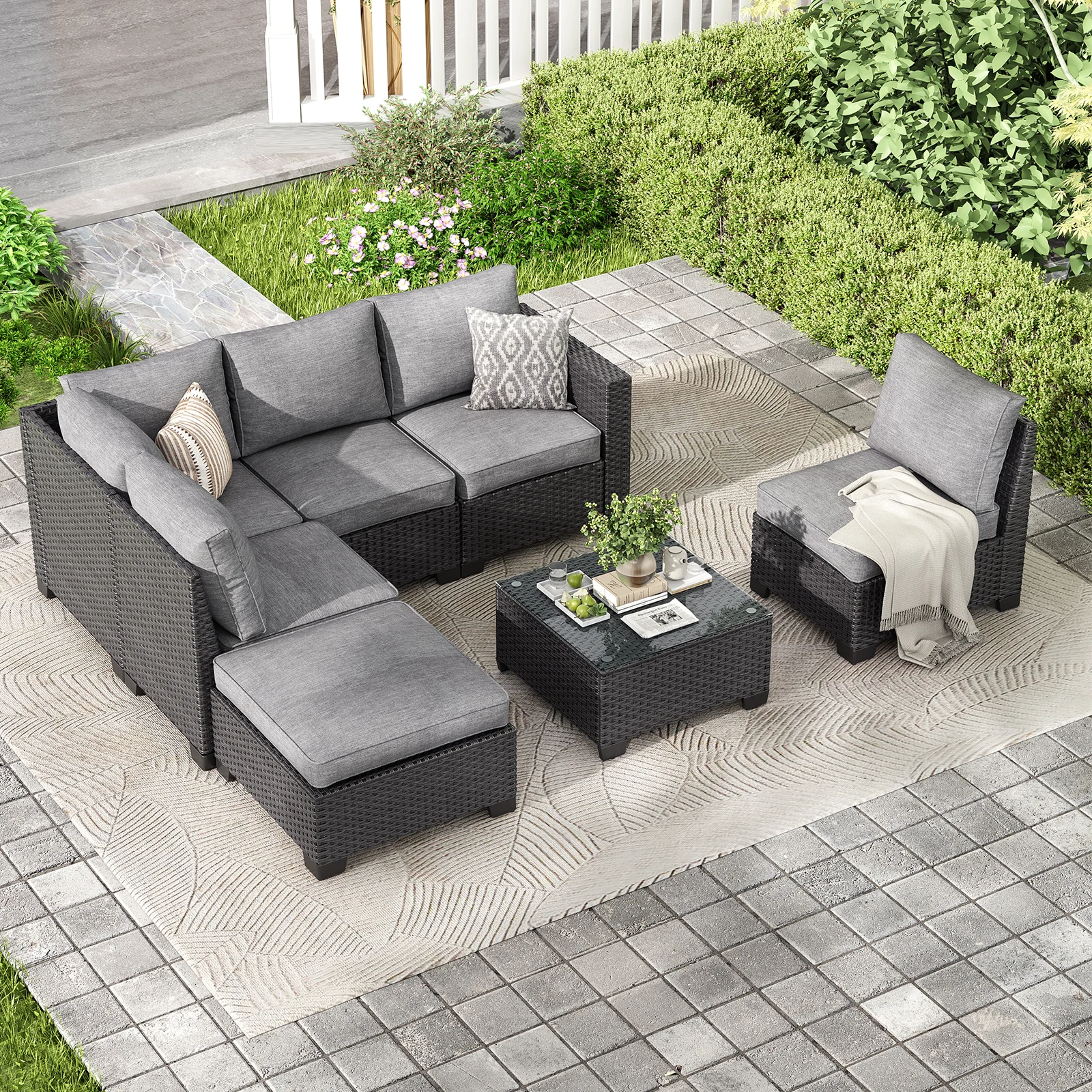 Outdoor Furniture Oil - Farini Patio Zitbankset, Buitenmeubilair met Ottomaan,