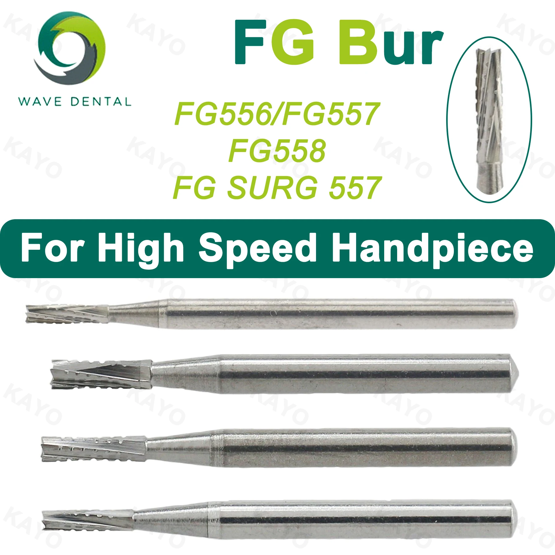 WAVE FG Dental Tungsten Carbide Burs Dental Drill Bits Straight Fissure Head For High Speed Handpiece Dentistry Lab 5Pcs/Pack