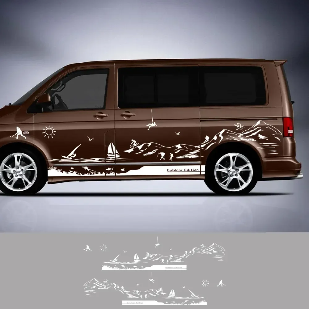 

Van Camper Creative Stickers For Volkswagen VW Transporter T6 Car Graphics Mountain Climb Camping Styling Decal Auto Accessories