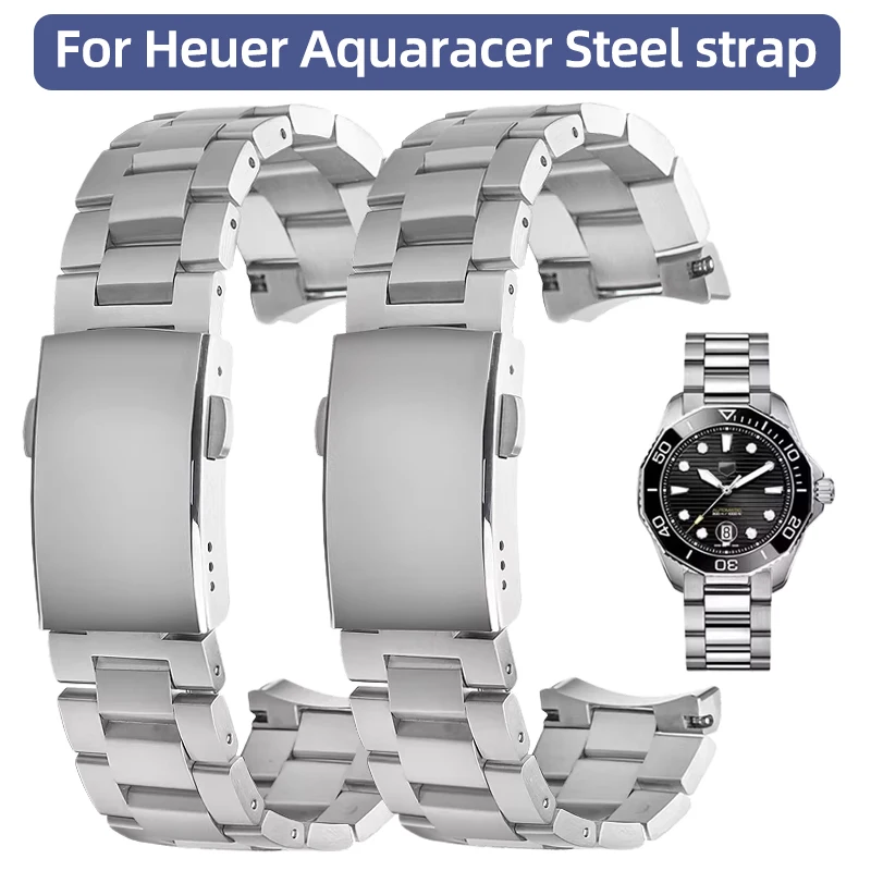 20.5mm 21.5mm Stainless steel watch strap For TAG Heuer Aquaracer 300 WAY201A WAY211A men's Curved end metal watch band Bracelet view 2