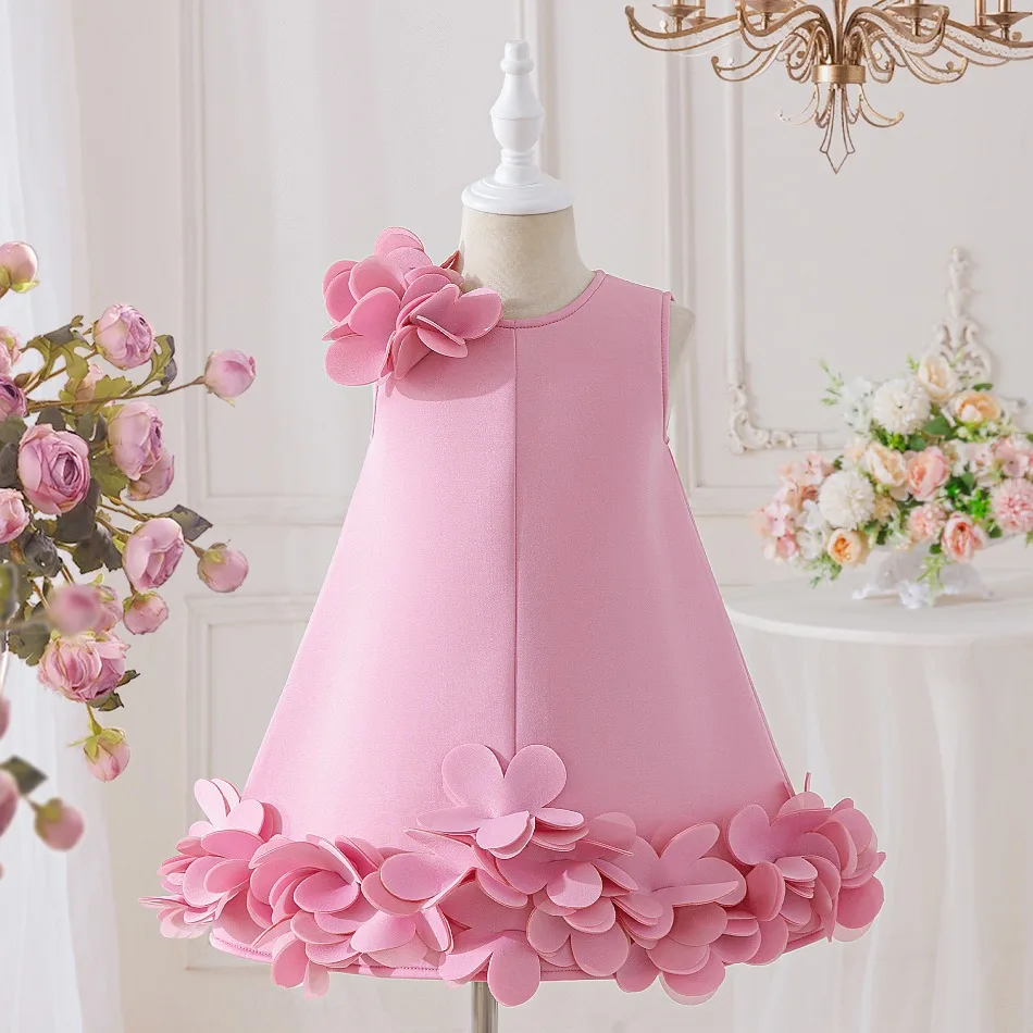 

Girl Blue Pink Big Flowers A-line Dress Birthday Party Evening Dress Flower Girl Catwalk Piano Performance Fancy Dress ASQ03
